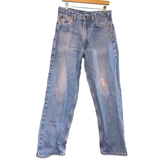 Carhartt Thrashed Flannel Lined Plaid Jean Pants 32x31 Warm Fall Utility Grunge - Picture 2 of 11